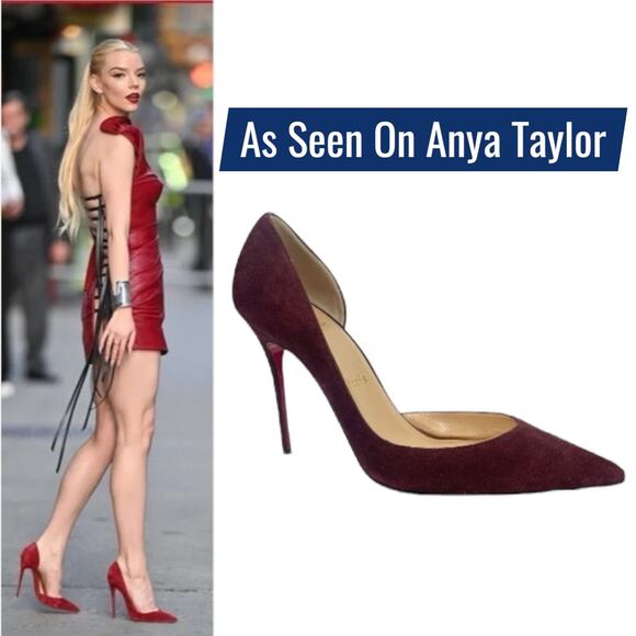 Christian Louboutin Iriza 100mm Half d'Orsay Suede Pump Burgundy Size 38.5 - Picture 2 of 14